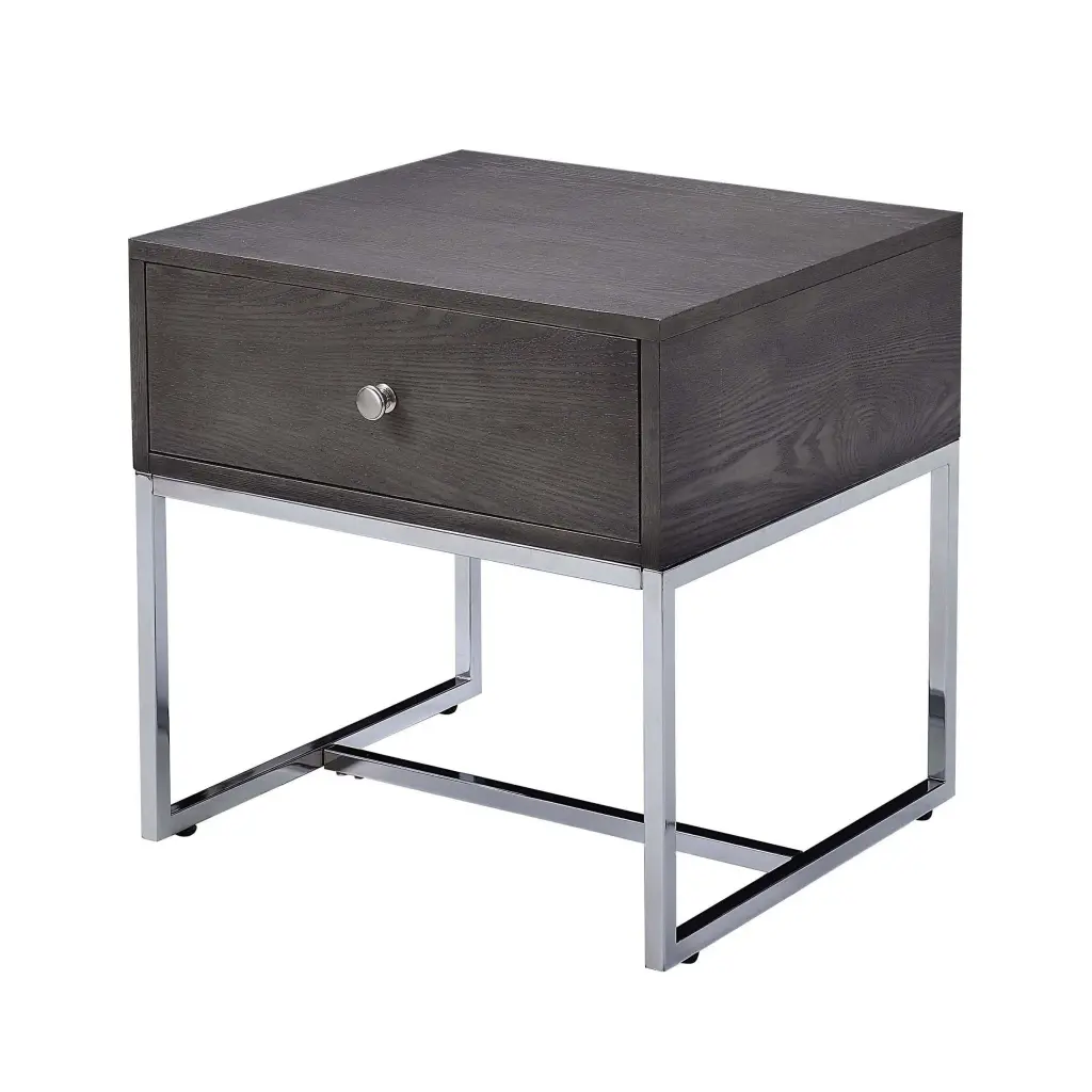 Grey Oak And Chrome Storage End Table Oak Silver Gray Primary Living Side Table furniture max
