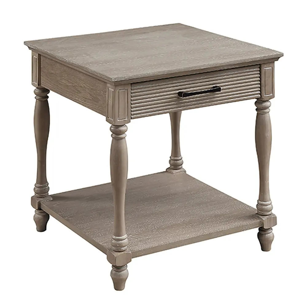 Weathered Oak End Table Storage Drawer Living Space furniture max