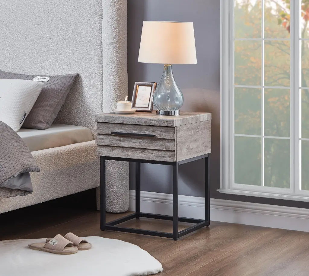 Celestial Contemporary Storage End Table Gray Metallic Finish hz