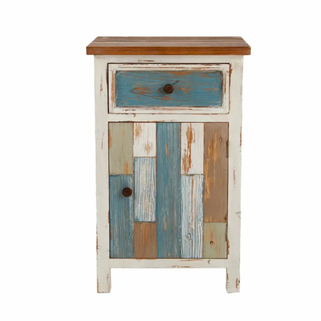 LuxenHome Rustic Multi-Color Wood 1-Drawer 1-Door End Table Storage