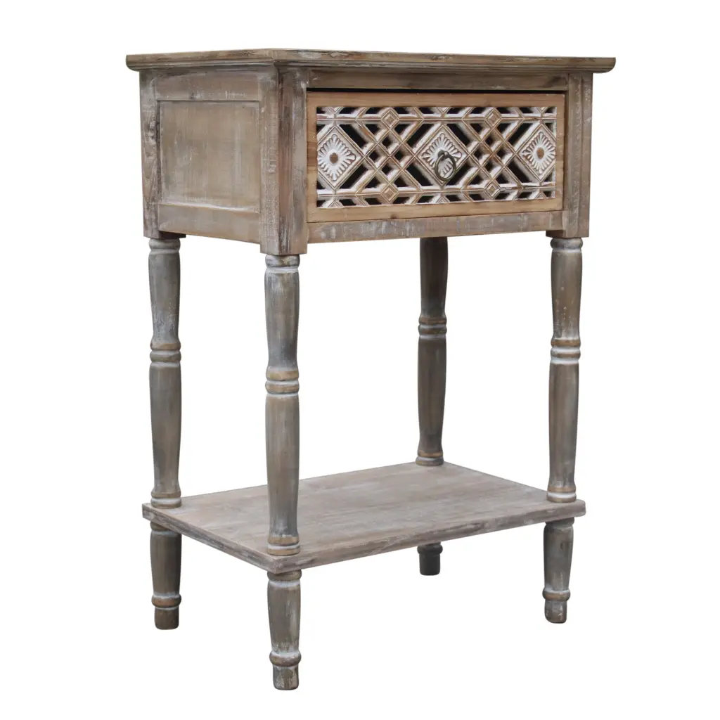 Parisloft Farmhouse Wood Storage Cabinet Drawer and Shelf Accent End Table Nightstand Side Table Antique Brown White