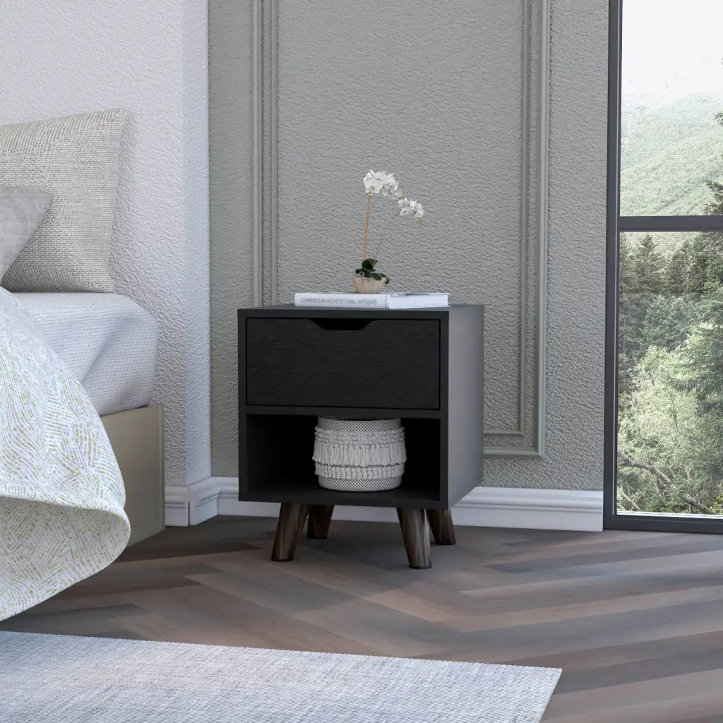Shopping Basket Nightstand 1 Drawer 1 Open Storage Shelf And Timberen Legs rta muebles colombia