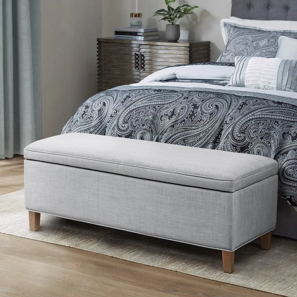 Rectangular Soft Close Storage Bench Light Grey Polyester Upholstered Seat jla