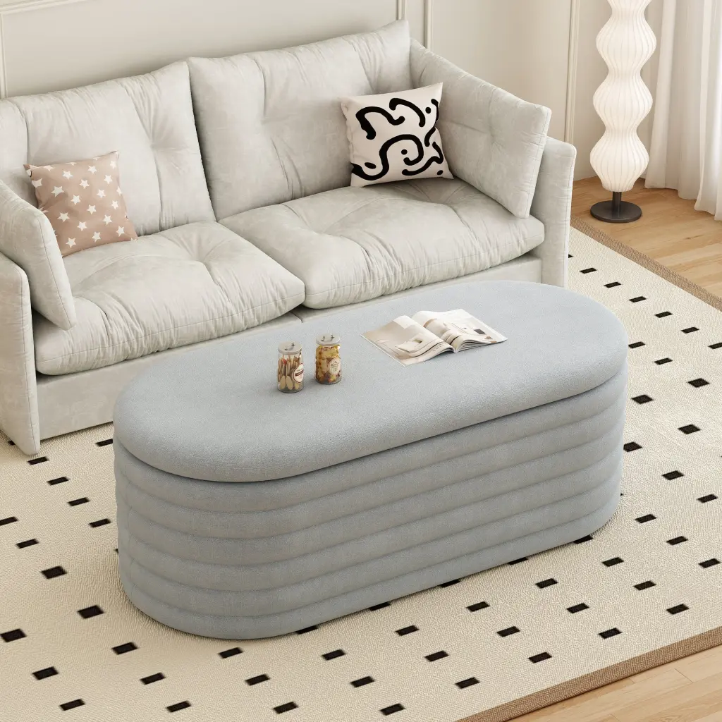 Storage Chenille Ottoman Bench Upholstered Fabric Storage Bench End Bed vinnas