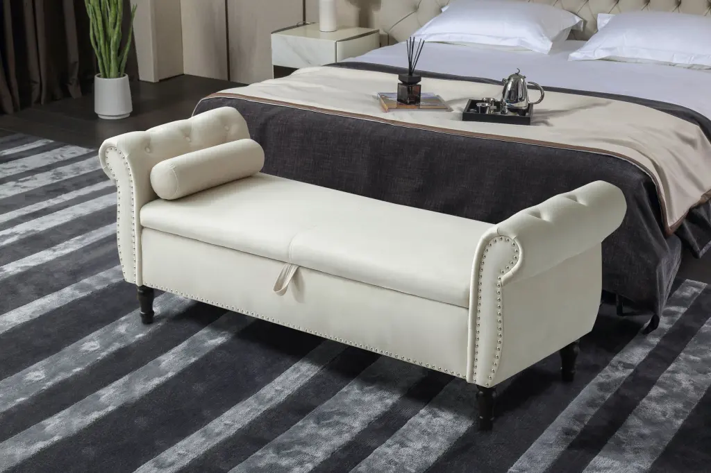 Aijia 63 Inch Velvet Multifunctional Storage Rectangular Sofa Stool Button Tufting aijiafurniture