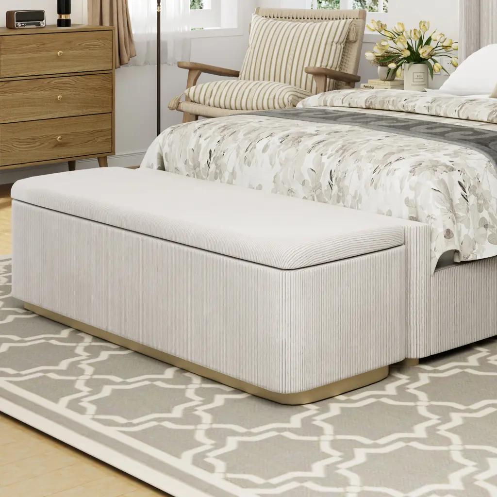 59.1 Inch Corduroy Upholstered Storage Ottoman Vertical Stripe Design bed best