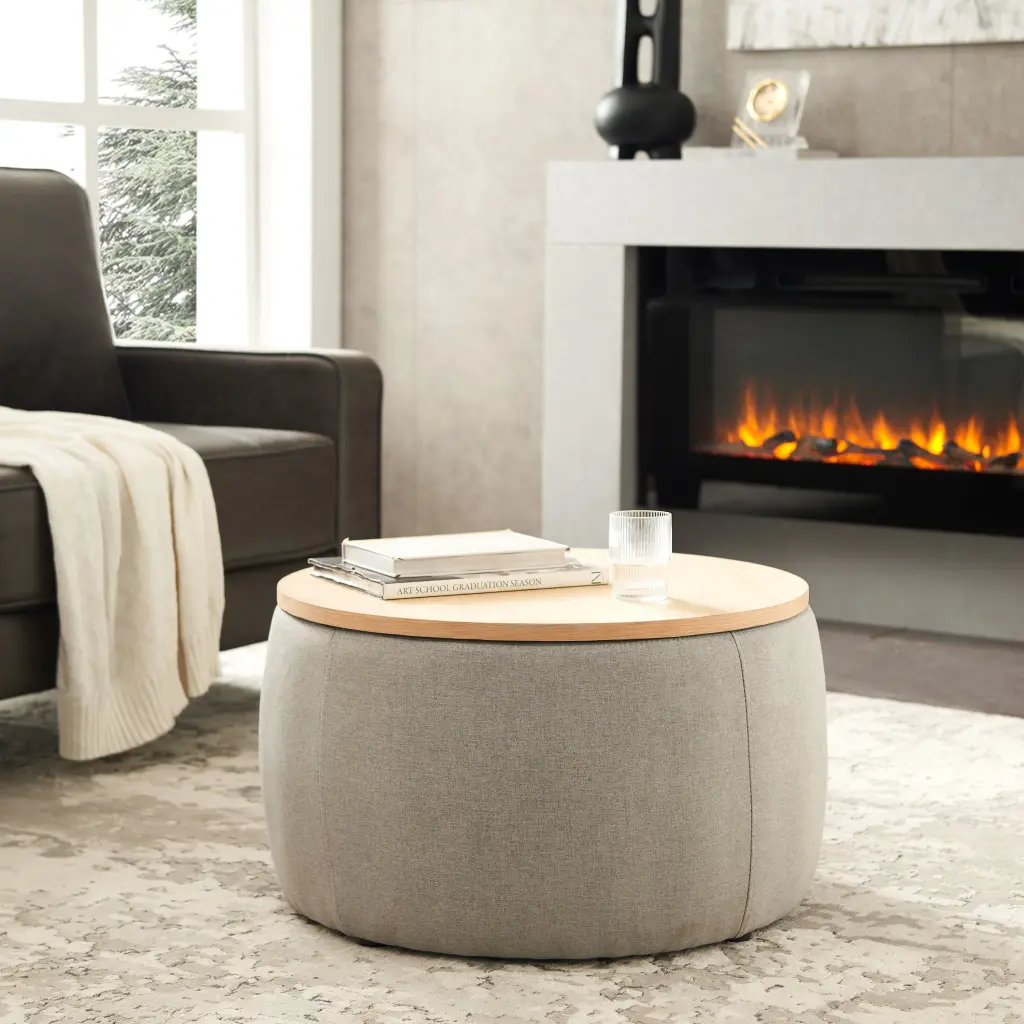 Round Storage Ottoman 2 1 Function Work As End Table And Foot Rest chuangyuan smart home