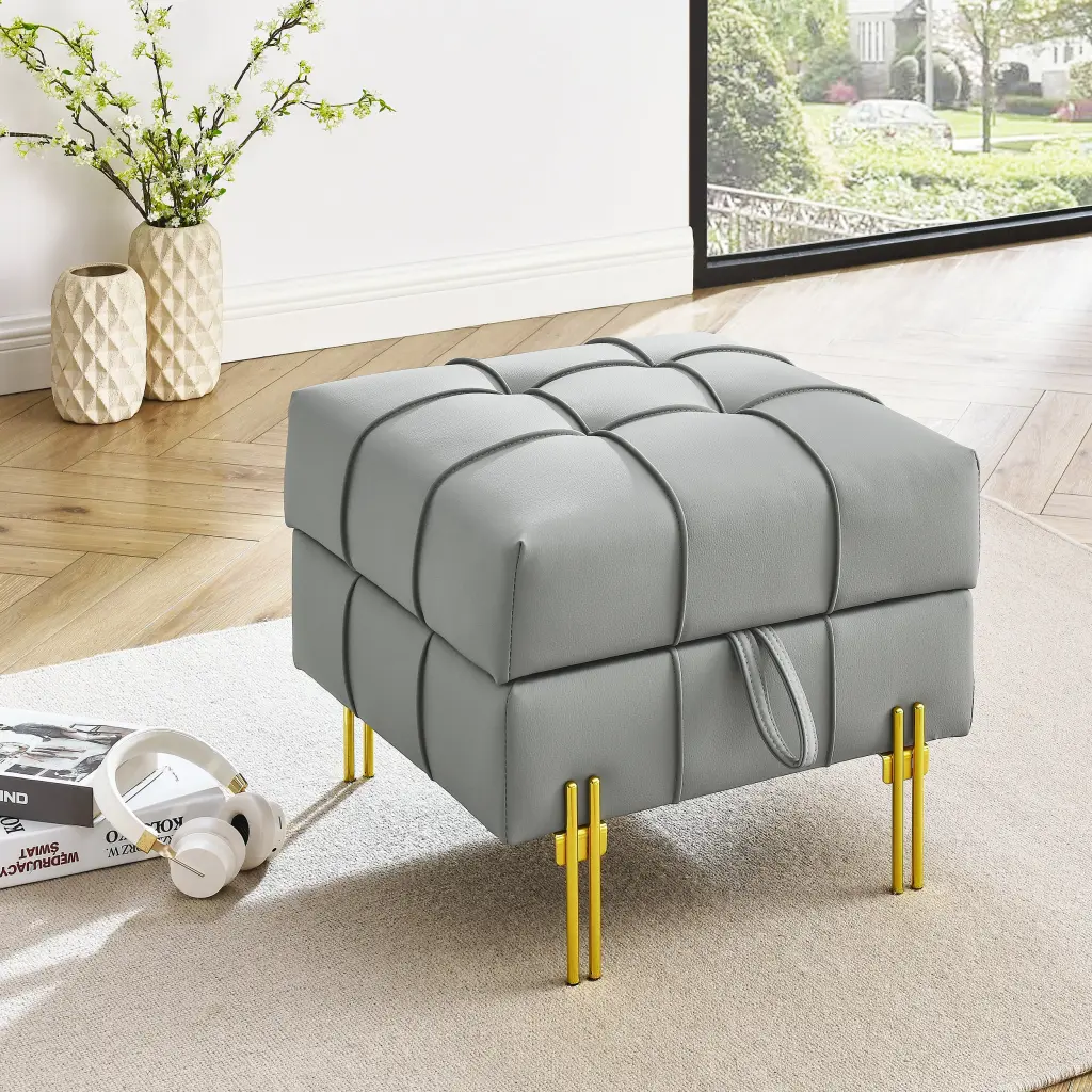 22 Inches Anti Scratch Leather Storage Ottoman Pet Friendly Entryway dg chuang ying