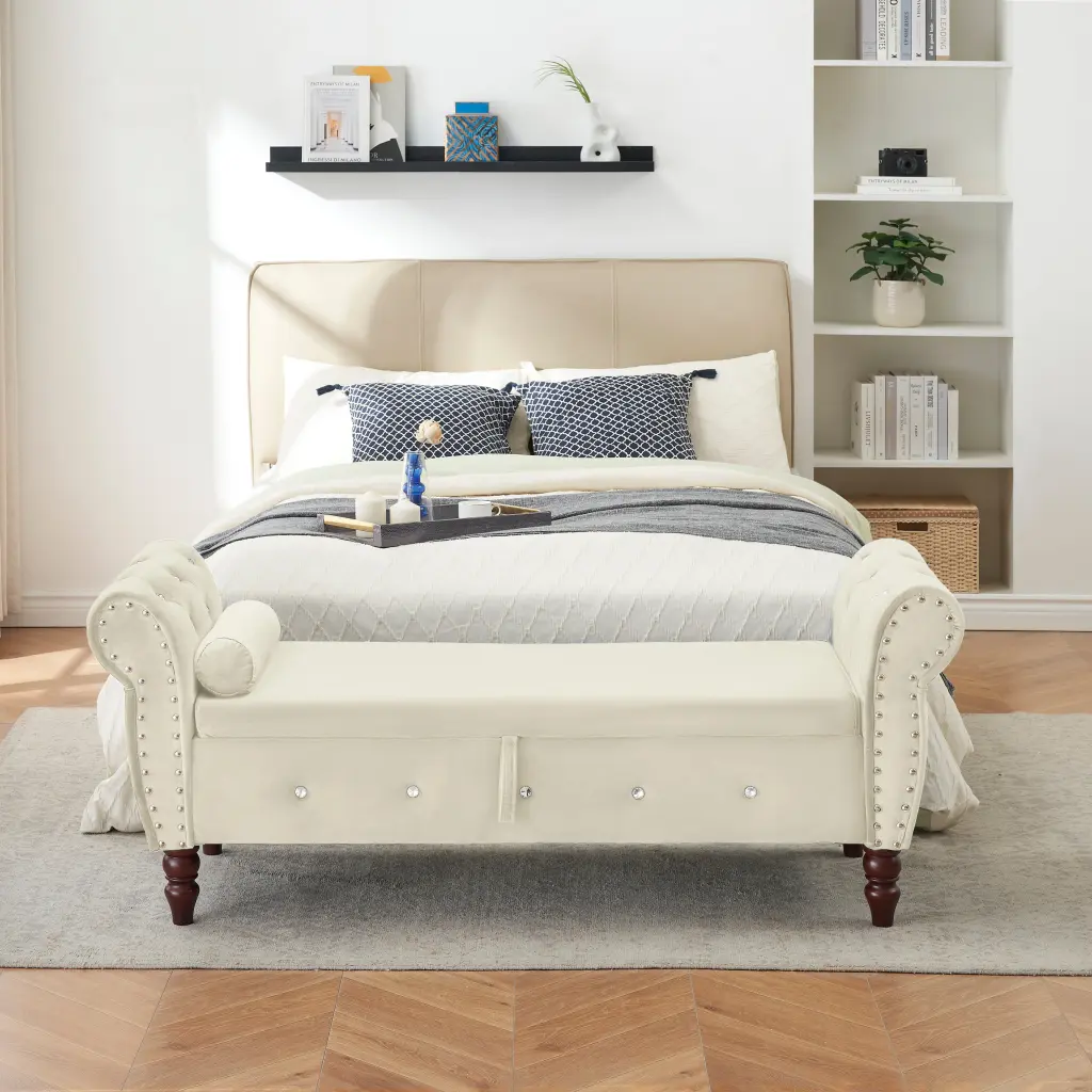 63.38 Inch Velvet Multifunctional Storage Rectangular Ottoman Bench Removable Top fj furniture