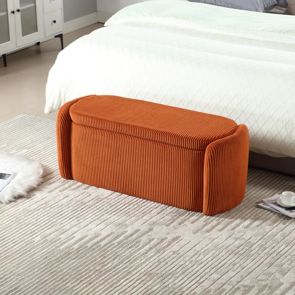 Coolmore Storage Ottoman Upholstered Fabric Bedroom End Bench Hidden Compartment house hold-w1588