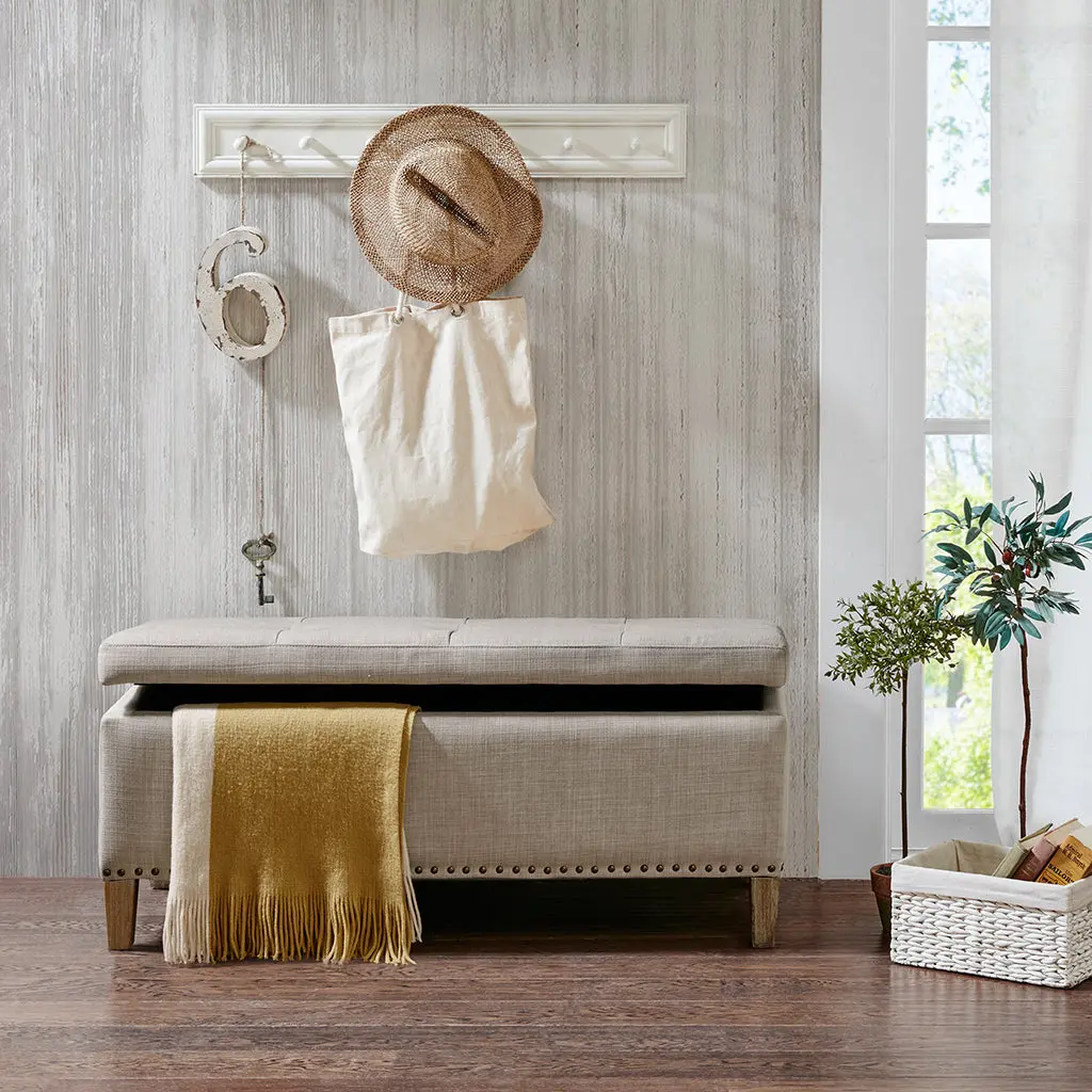 Tufted Top Soft Close Storage Bench Light Grey Polyester jla
