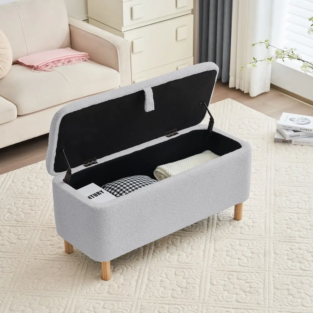 Basics Upholstered Storage Ottoman and Entryway Bench Grey Boucle levin furniture