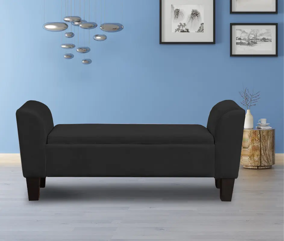 Mila 55 Inch Black Velvet Ottoman Bench Hidden Storage Compartment lilola home