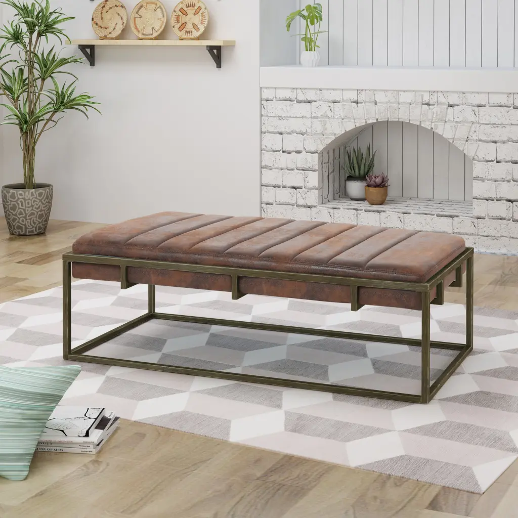 Brown Material Ottoman Storage Bench nh-an