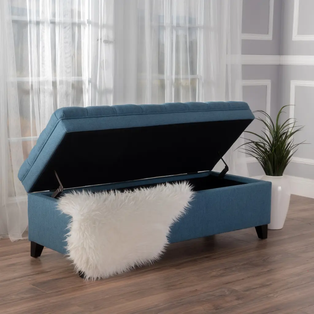 Juliana Storage Ottoman Blue Material Upholstered Storage Bench nh-an