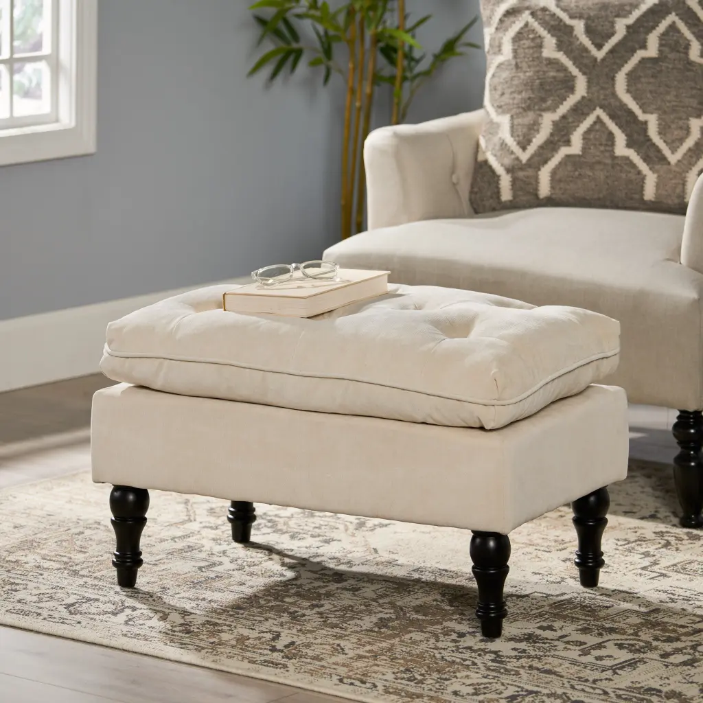 Lofton 28 Inch Pillow Top Ottoman Cream Material nh-an