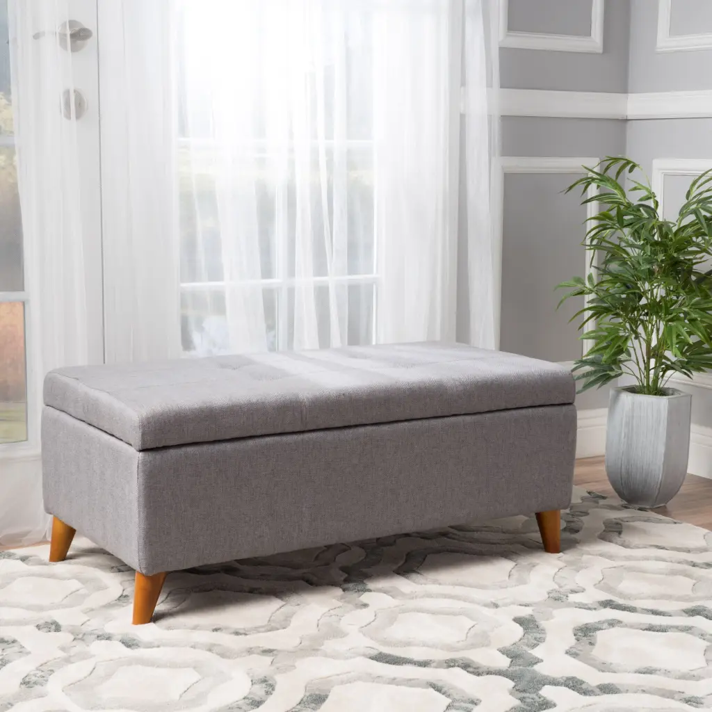 Storage Ottoman Grey Material Multi Functional Footrest Bench Hidden Compartment nh-an