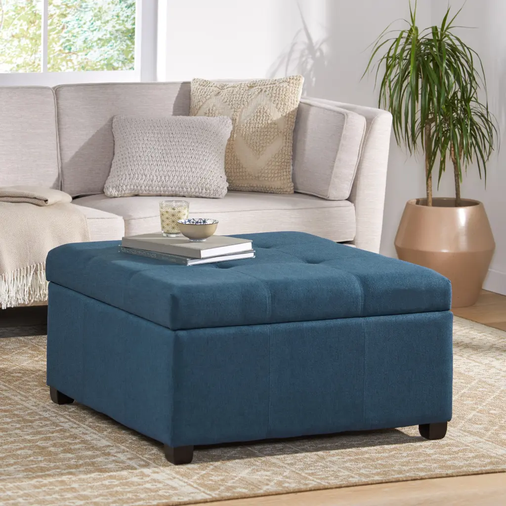 Carlsbad Storage Ottoman Navy Blue Fabric Footrest nh-purenest
