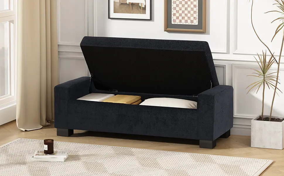 Storage Ottoman Dark Blue Material Living Room Furniture nh-purenest