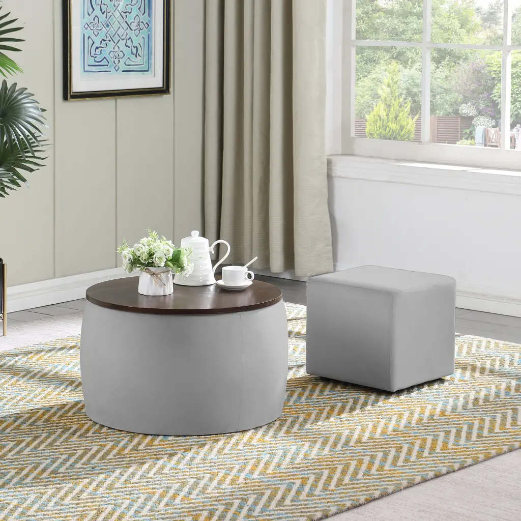 Video Round Ottoman Set Storage - 2 1 Combination Coffee Table relax down