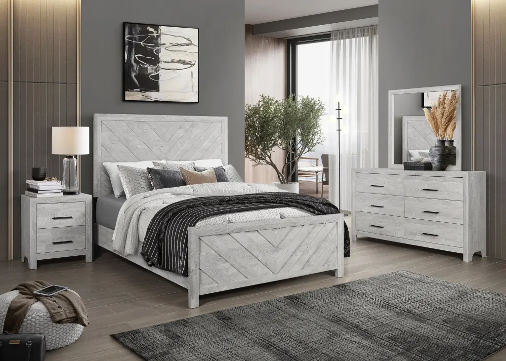 Full 4 Piece Modern Style Storage Bedroom Set Gray Box Made Timber galaxy home furnishings