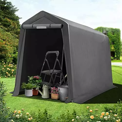 6x7FT Heavy Duty Outdoor Storage Shed Portable Garage Tent Roll-up Ventilated Door Bike ATV Motorcycle Shelter 6