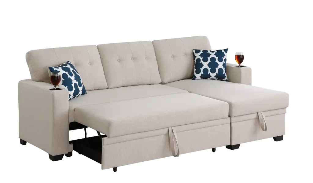 82 Inch Sectional Sofa Storage Chaise And Cupholder Armrest Beige cynthia-s furniture