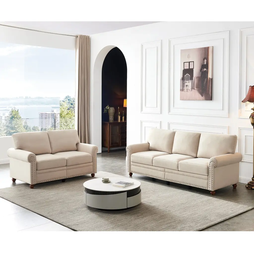 Linen Upholstery Storage Sofa 2 3 Sectional Beige Fabric hdf store