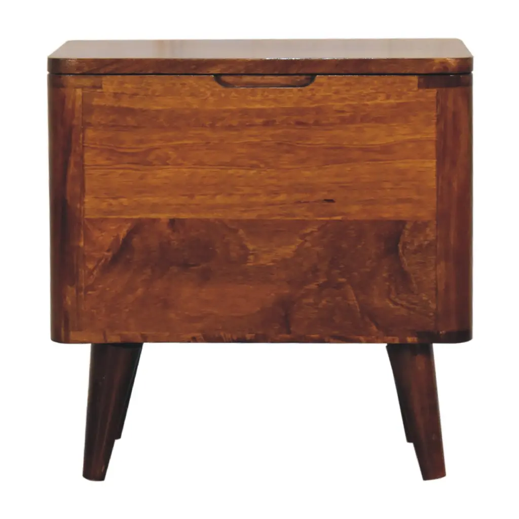 Solid Timber Chestnut Storage Stool Brown Rectangular Lid Up artisan furniture