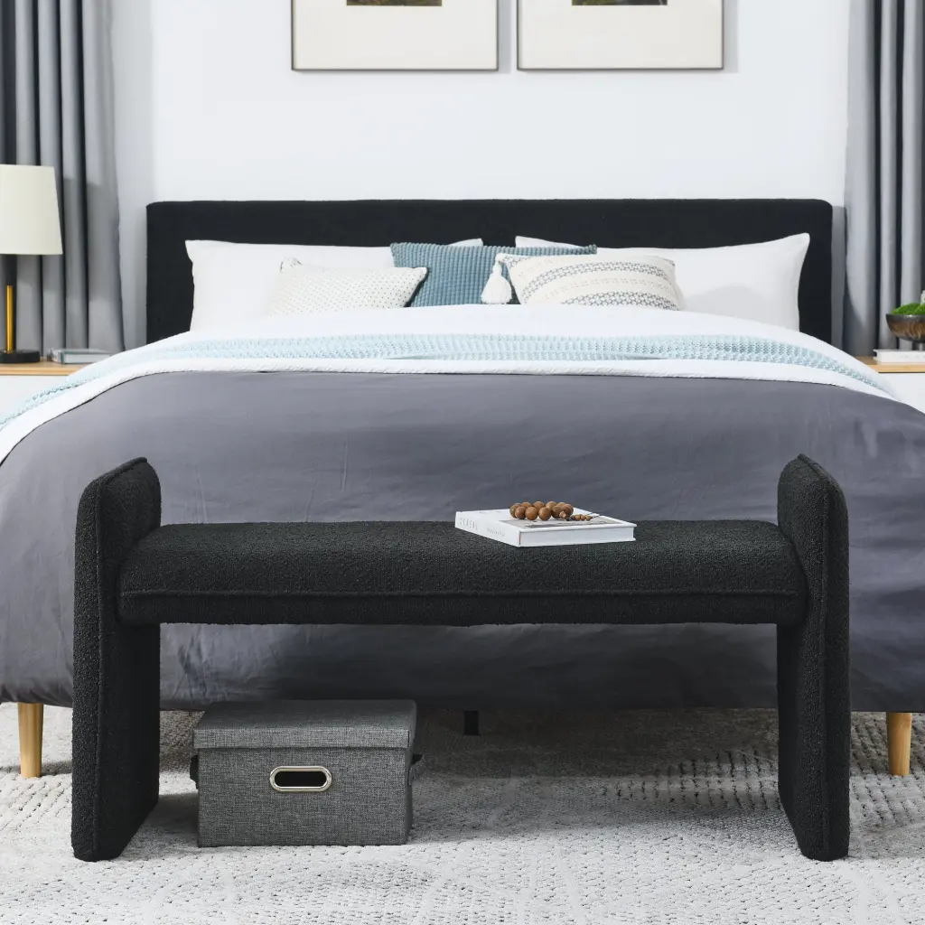 Bedroom Storage Stool Linen Fabric Storage Stool Large Space Ottoman Bench chuangyuan smart home