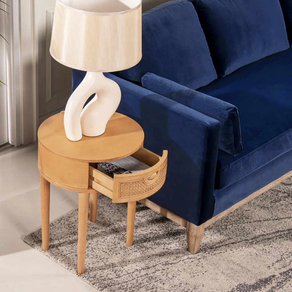 Cabana 18 Round Cane Rattan Storage Side Table Natural Brown Oak Wood JENNIFER TAYLOR J T