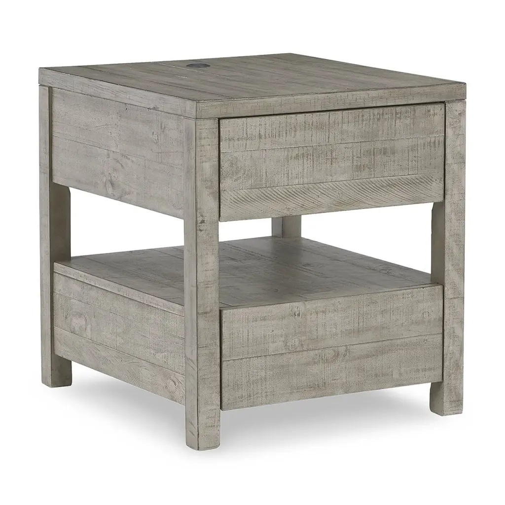 Ashley Krystanza 2 Drawer End Table Weathered Gray - Storage Side Table Living Room Signature Design by Ashley