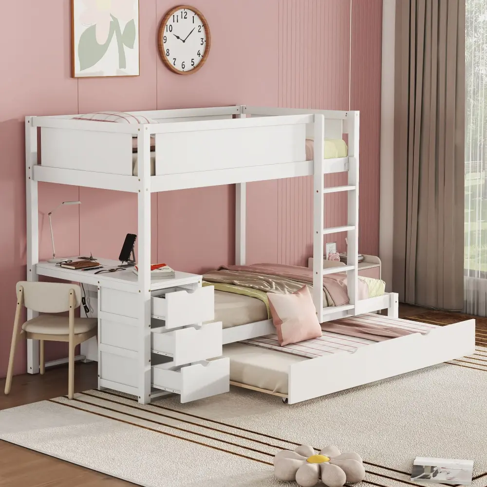 Certified Non-Toxic Bunk Bed Twin Size Trundle, Storage And Desk