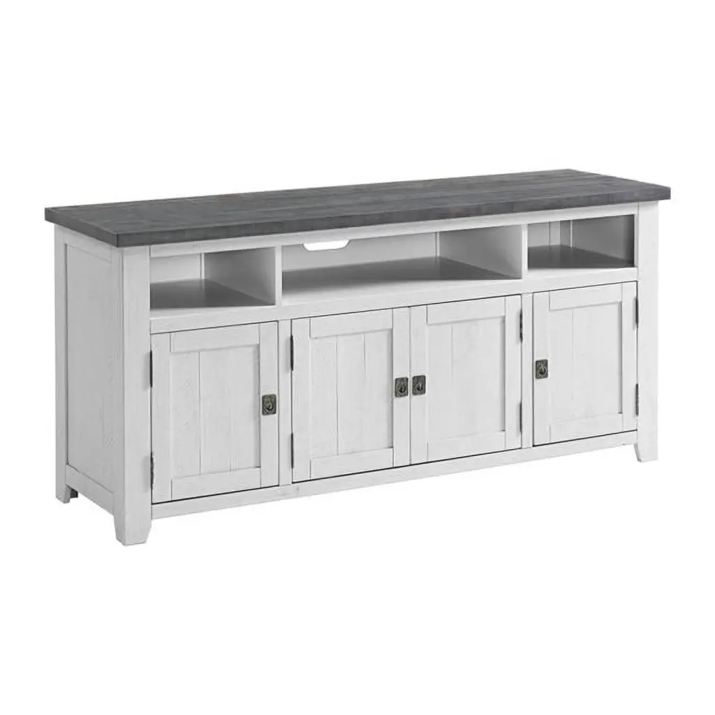 Benjara BM242256 3 Cabinets 3 Cubbies TV Stand White and Gray Convenience Concepts