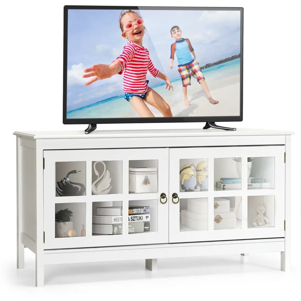 Gymax Modern Wood TV Stand Storage Console Entertainment Center 2 Doors White