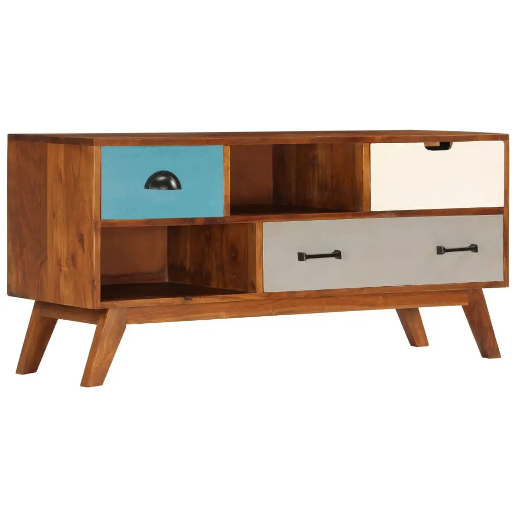 TV Stand 3 Drawers Solid Acacia Wood 43 Inch Storage Media Console