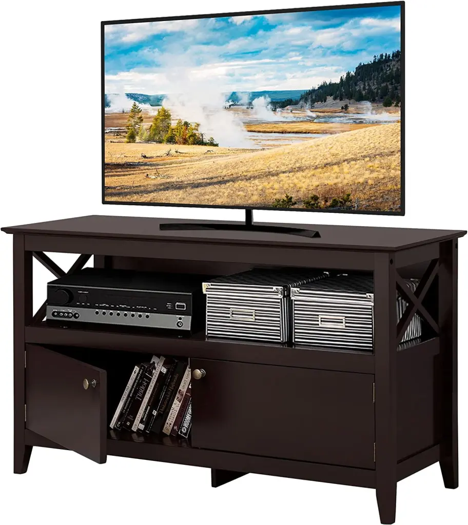 X Shape Wooden TV Table Stand TVs Up to 50 Inches Media Entertainment Center Storage Tongou