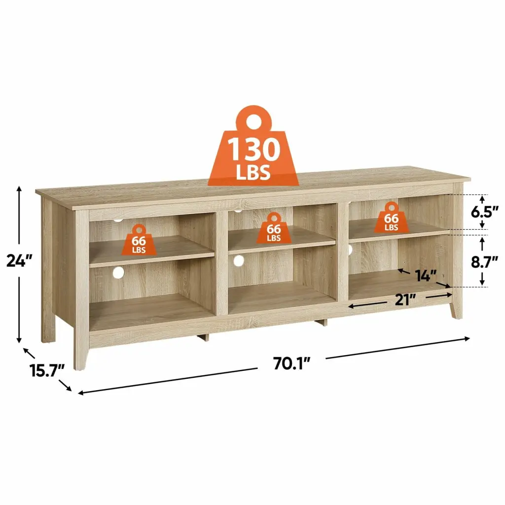 ZENSTYLE Solid MDF TV Stand 6 Storage Shelves Living Room or Bedroom