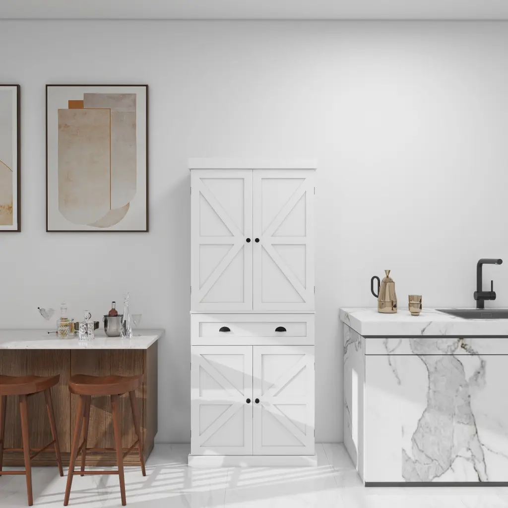 71 Inch Kitchen Pantry Storage Cabinet 4 Doors and Customizable Shelves cl worthy houseware co.-ltd.