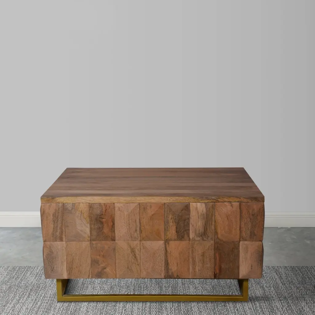 33 Inch Lift Top Storage Trunk Coffee Table Square Mango Wood Natural Brown Saltoro Sherpi