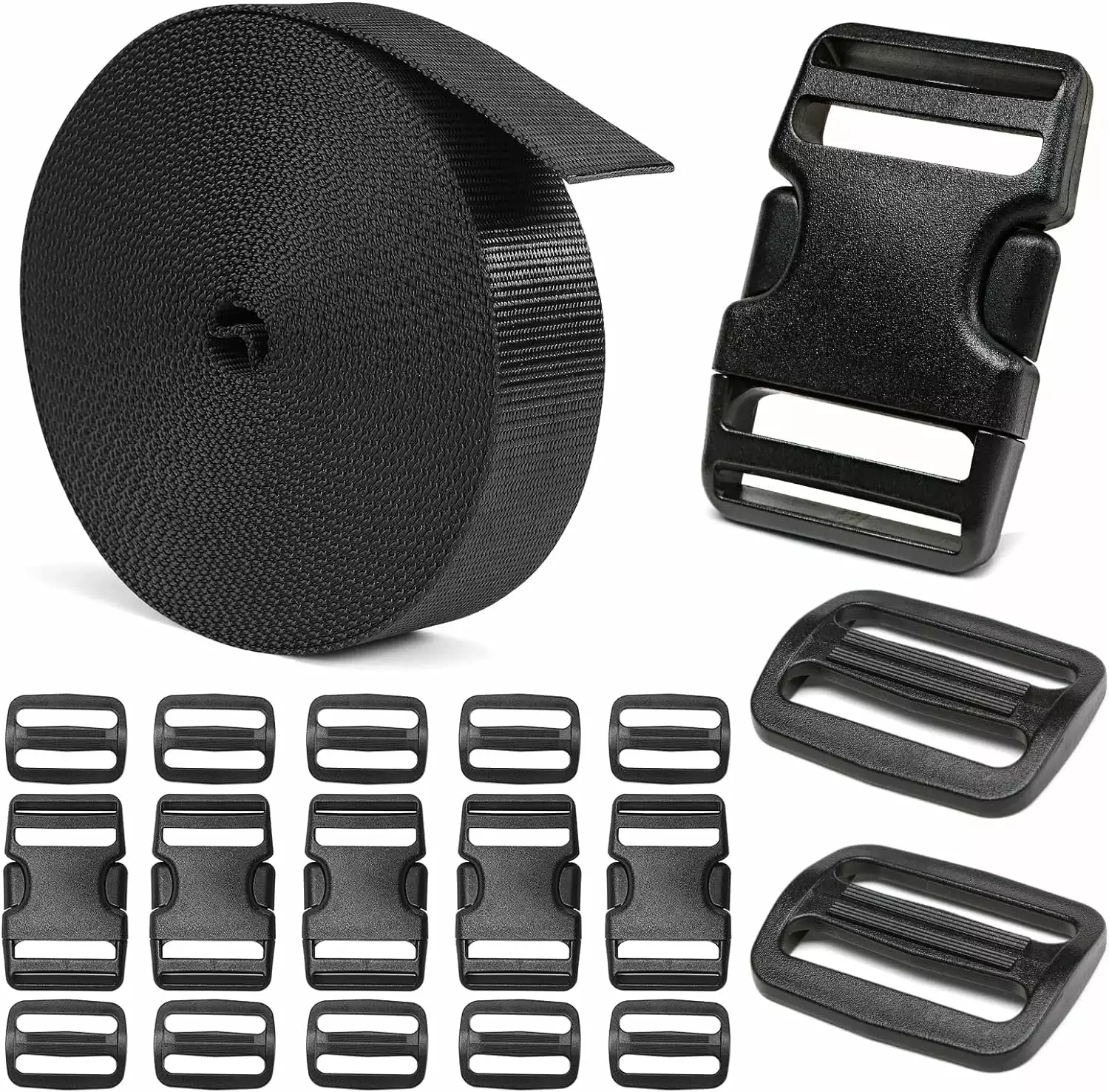 Heavy Duty Buckles and Strap Set 1.5 Inch 6 Yards Nylon Webbing Quick Release Buckles