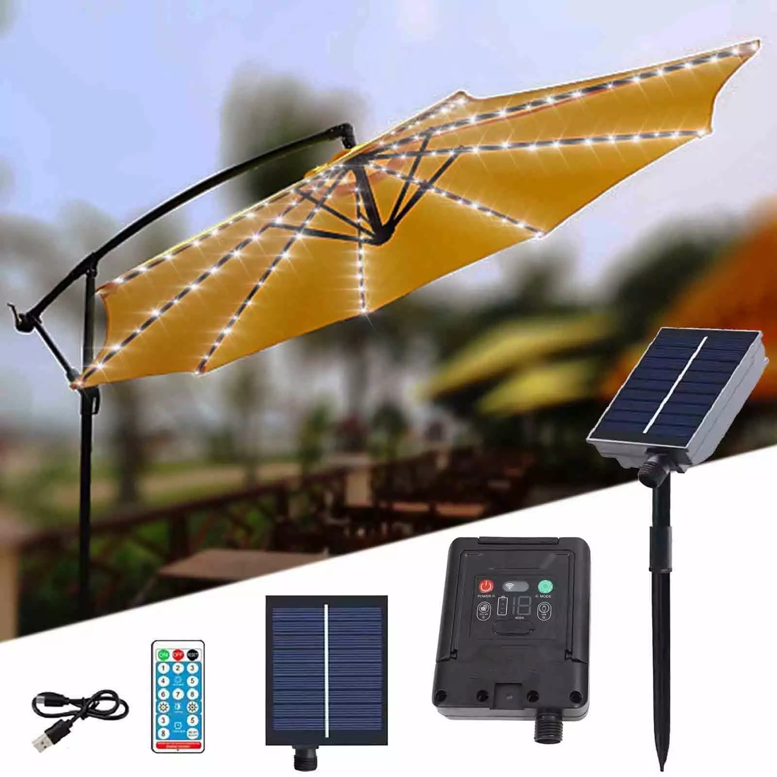 Cevemin Outdoor Tent Light Solar Clip Umbrella Light 8-mode USB Charging String Light Beach Decor Free