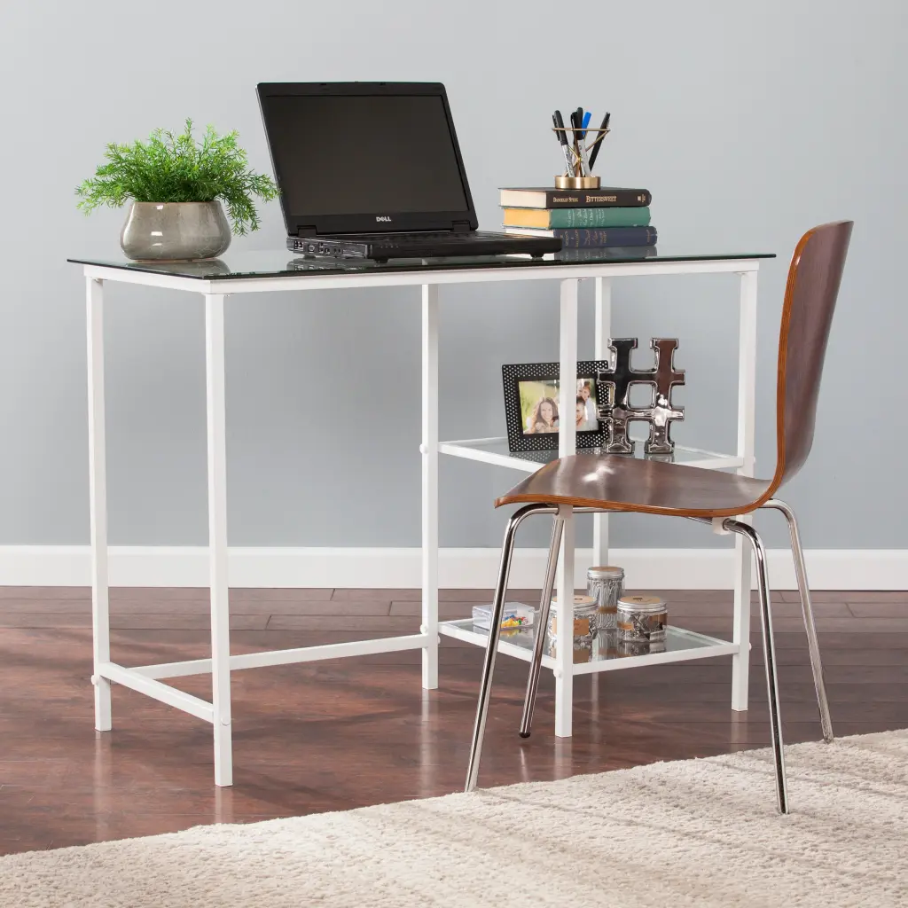 Layton Metal Glass Student Desk White Iron Frame sei