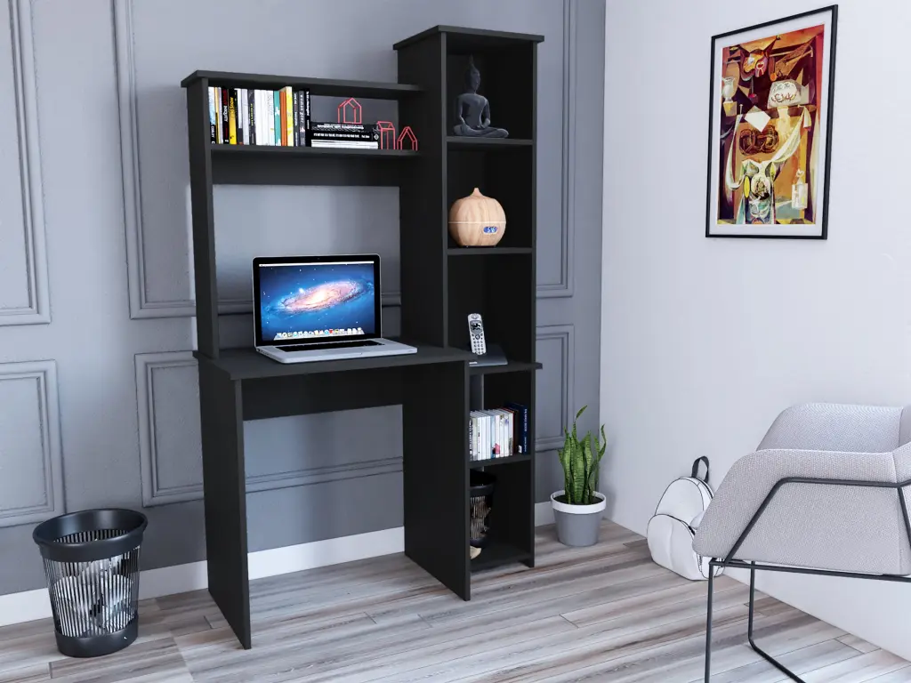 Logan Desk Five Cubbies Black Wengue Finish and Particle Board treevol furniture