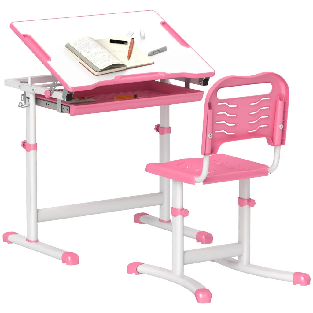 Qaba Kids Desk And Chairs Set Height Customizable Children School Study Furniture aosom business