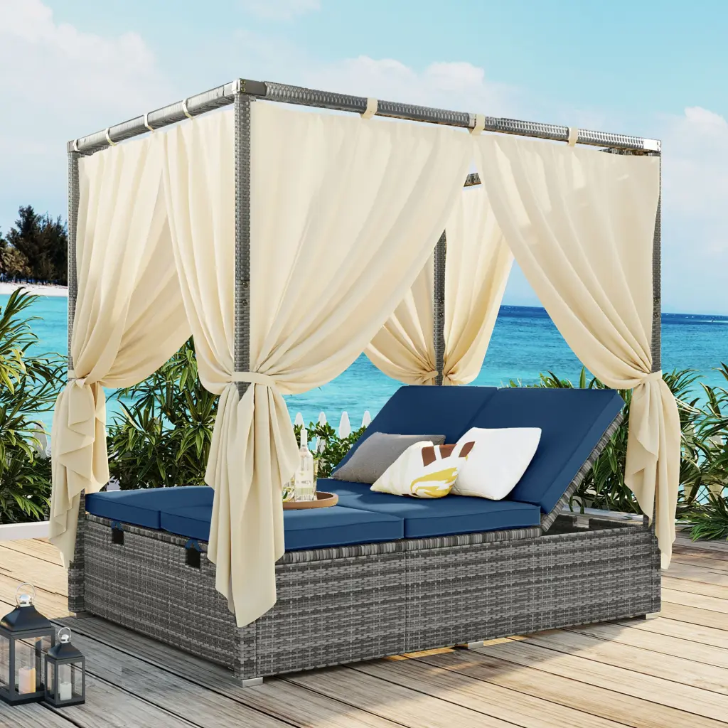 Customizable Sun Bed Curtain High Comfort 3 Hues Blue HDPE u_style