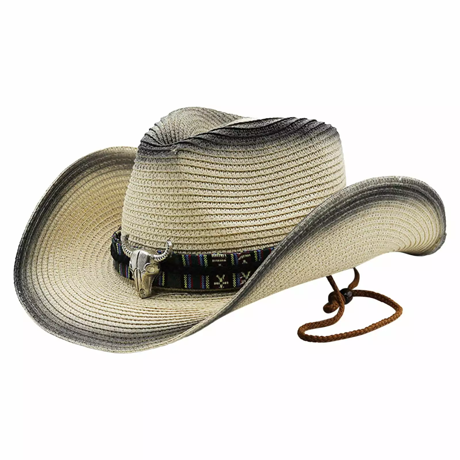 ZiSUGP Straw Cowboy Hat Wide Brim Sun Hat Men Women Panama Hat Chin Strap Bull Sombrero Travel Hat