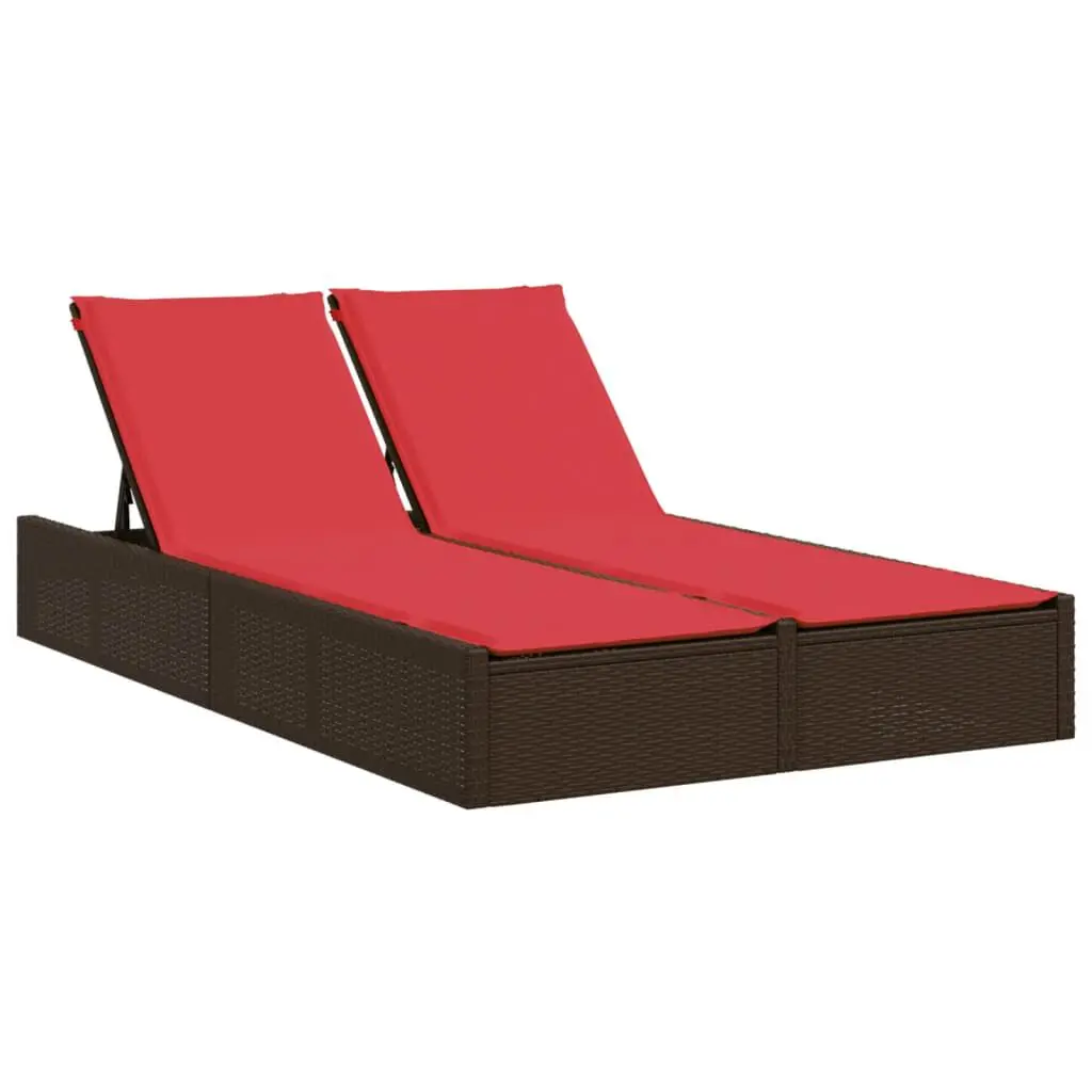 Double Brown Poly Rattan Sun Lounger Cushions
