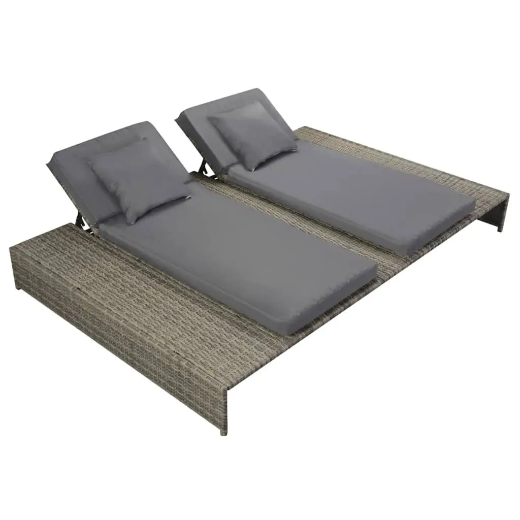 Double Sun Lounger Cushion Gray Poly Rattan Outdoor Patio Furniture