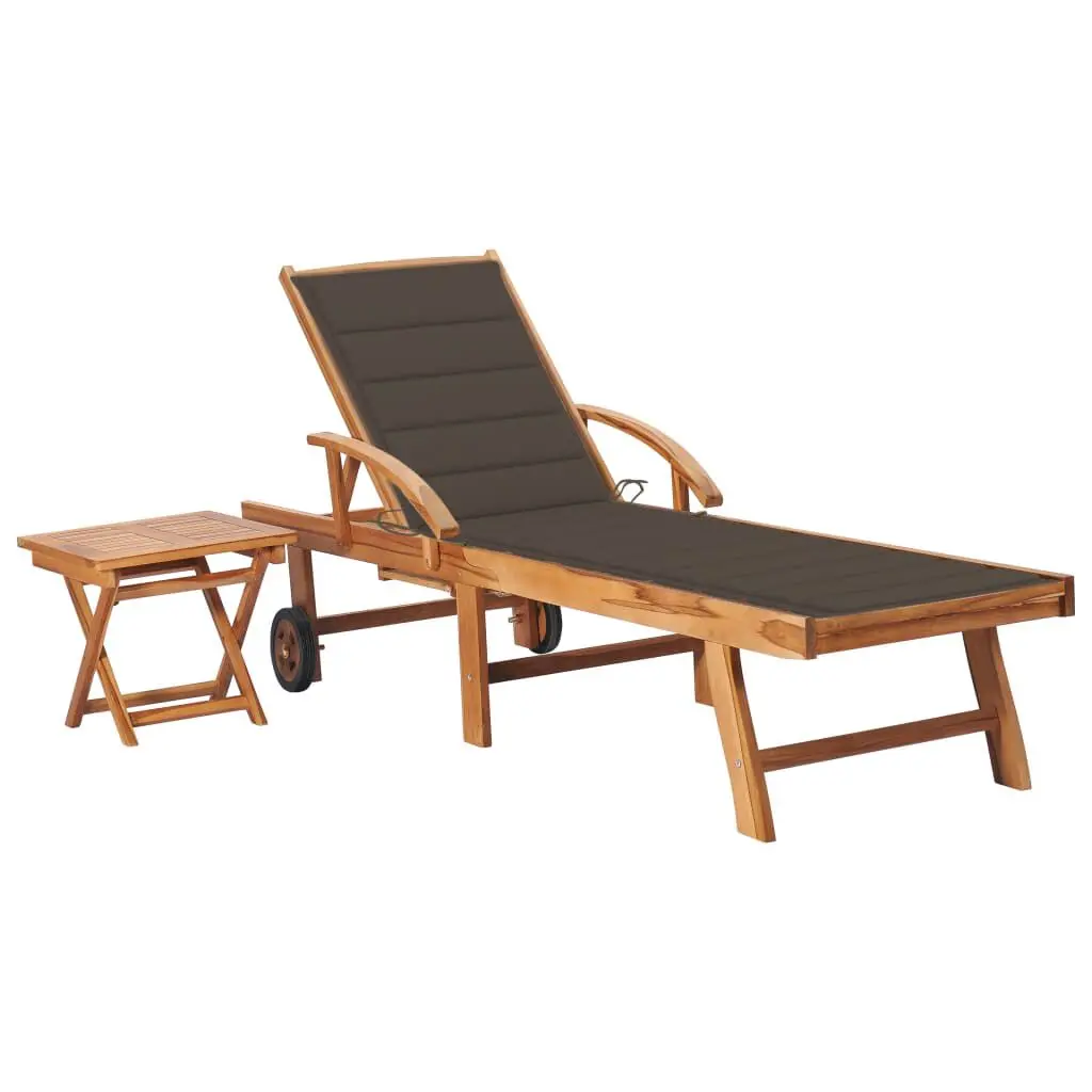 Solid Teak Wood Sun Lounger Side Table and Cushion Poolside Chair